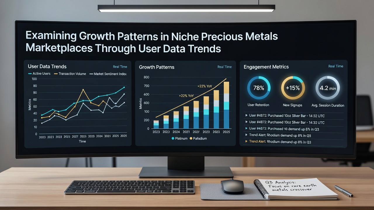 Graph displaying seasonal transaction spikes and user retention rates across precious metals platforms